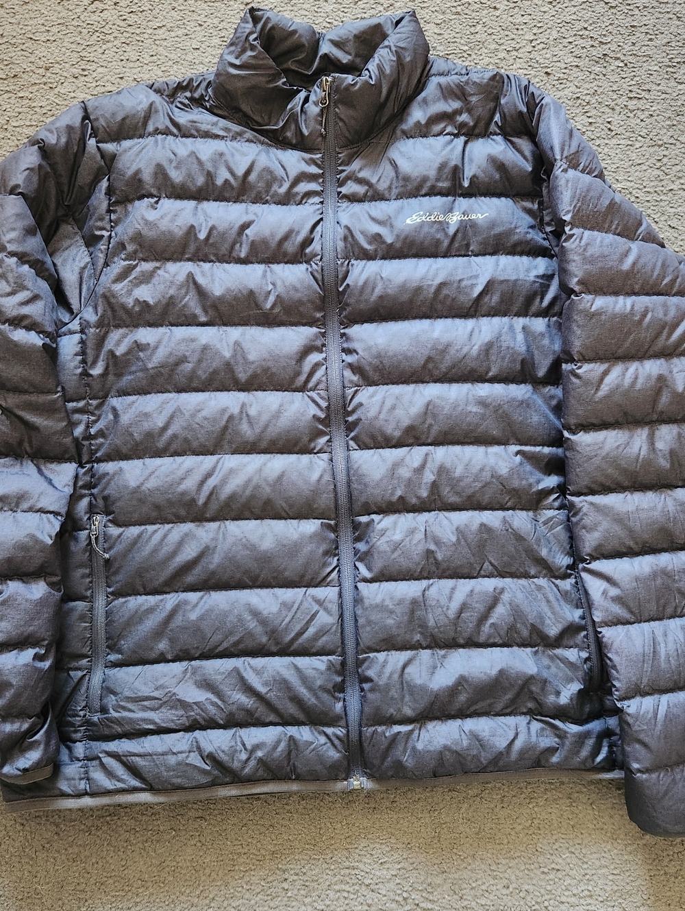 EDDIE BAUER Men's Puffer Jacket 2XL XXL Gray Down Lightweight Packable Coat